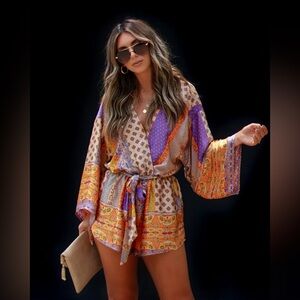 NWT‎ VICI Palm Canyon Satin Tie Waist Romper